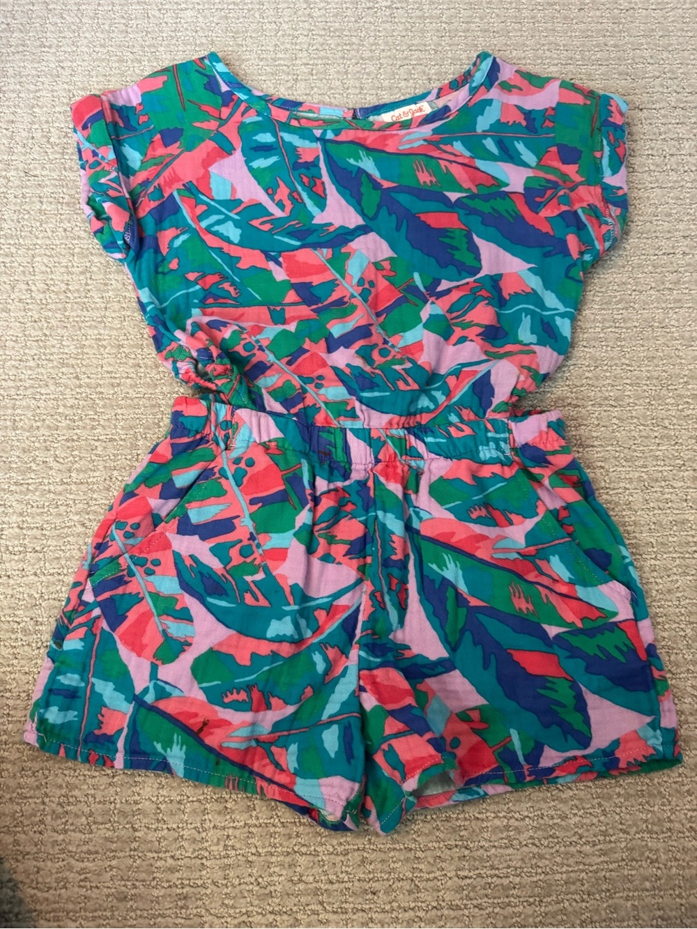 Girls' XS 4/5 Colorful Leaf-Print Romper - Multicolor - (Brand: Cat & Jack)